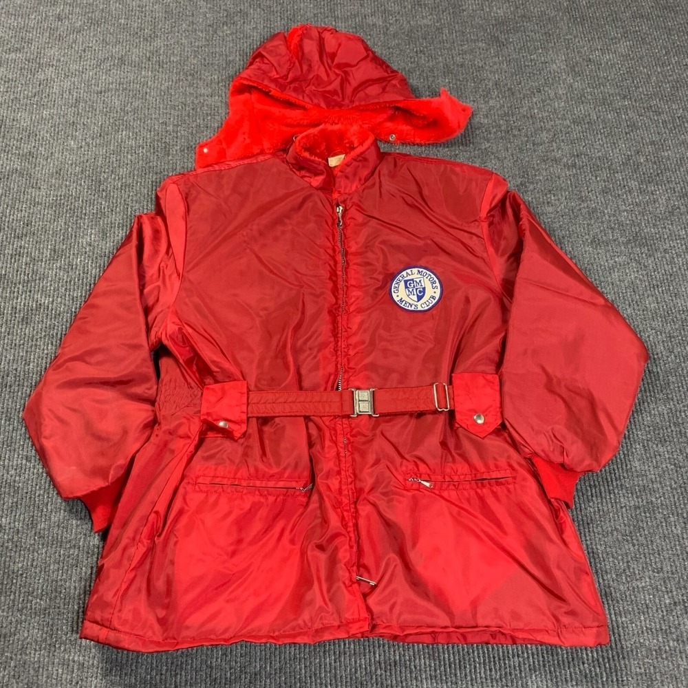 VTG Great Lakes Jacket Mens XL‎ Red Belted Gernal Motors Mens Club Parka Nylon